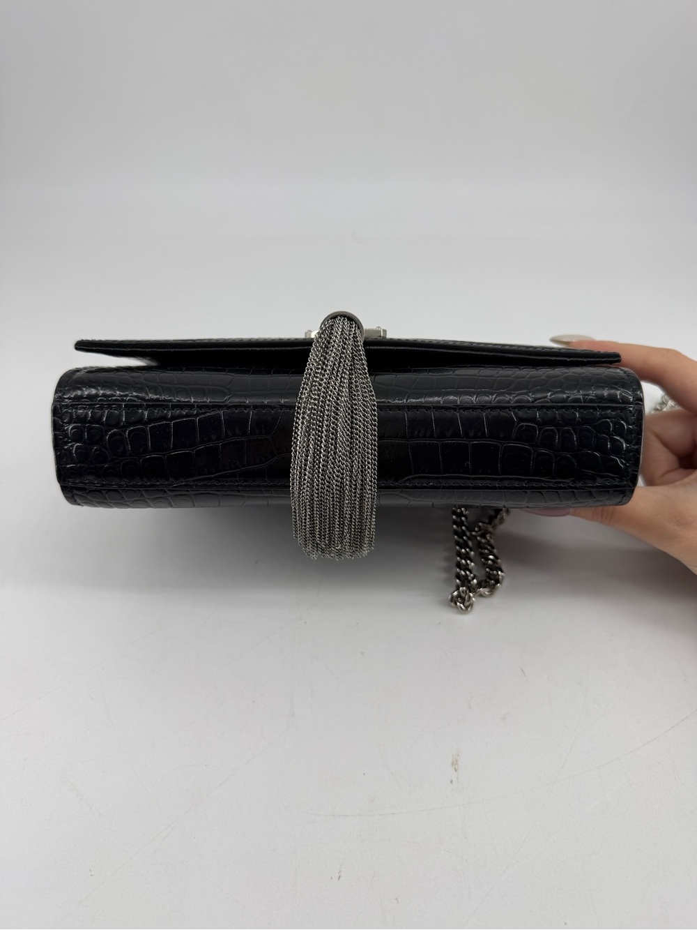 Saint Laurent Kate Monogramme Black Croc-Embossed Leather Bag with Tassel - Picture 5 of 11